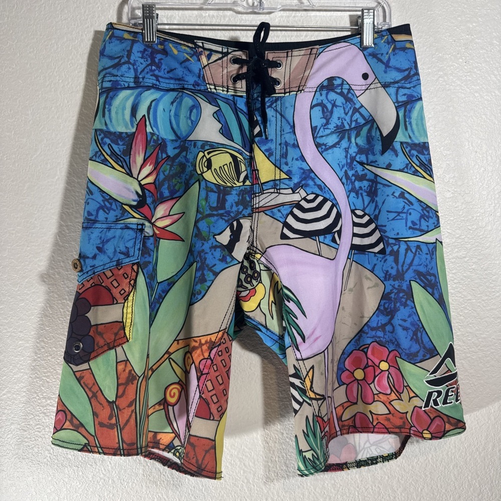 Reef Mike Losness Art Surfing Board Shorts Mens 32 Medium Swim Suit Trunks NWOT